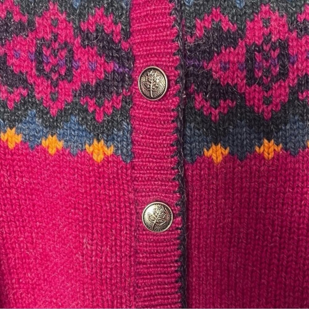 Vintage Woolrich Wool & Mohair Cardigan Sweater Size Medium Fair Isle Berry Pink - Picture 4 of 11
